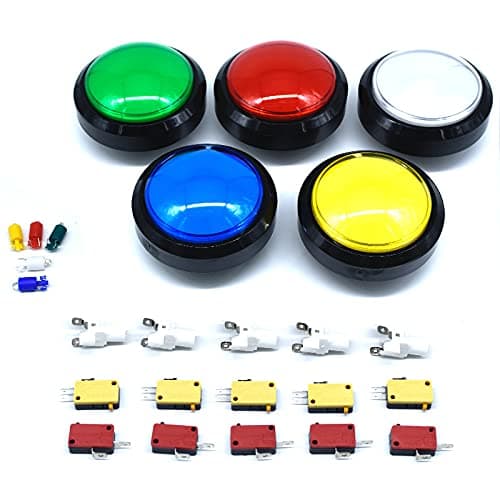 Arcity 5 Pcs 100mm Arcade Push Button LED Dome Illuminated 4 Inches Convex with Microswitch for Jamma MAME Pop'n Music Game Machine Cabinet Console 5 Colors New