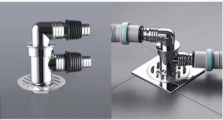 Bathroom Drain Floor Drain Backflow Preventer Floor Water Drain Anti core Overflow Elbow Pipe Connector for Washing Machine Outlet Pipe Connector for Kitchen (F-Shape, with Outer Ring)