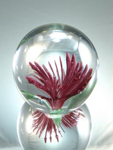 Hand Blown Glass Art Pink Flower Glass Paperweight