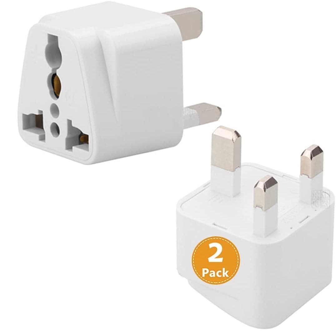 [2-Pack]US USA America/Canada/EU Europe European/AU to UAE and UK Plug Converter, 3-Pin Travel Adapter Plug, Universal Socket Travel Adaptor and Converter (White (2-Pack))