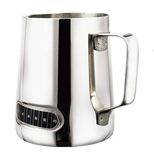 Milk Jug Frothing Pitcher with Thermometer Stainless Steel Temp Control Texturing Pot for Coffee Cappuccino Espresso Latte 600ml