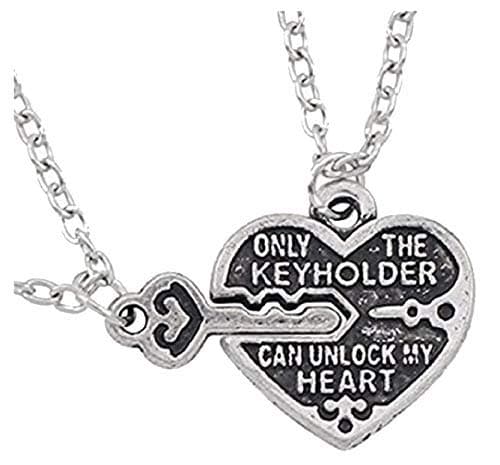 EVRYLON Two Necklaces Love Him and Her Heart Couple Half Parts Pieces for 2 X 2 Man Woman Only The Key Holder Can Open My Heart Only Keyholder Can Unlock My Heart Boys
