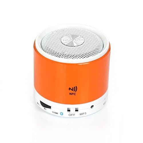 Wireless Portable Mini Bluetooth Speaker - Built-in Mic - FM Audio - NFC Enabled for Easy Pairing - Handsfree Calling - 3.5mm Audio Jack (Orange)