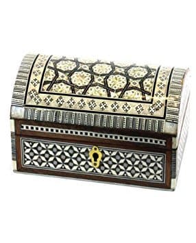 Large Handcrafted Arched Genuine Mother Pearl Decorative Box with Lock (9.5"L x 5.5"W x 5"H)