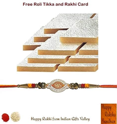 Beautiful Om Rakhi with Kaju Katli - Free Roli Tikka and Rakhi Card