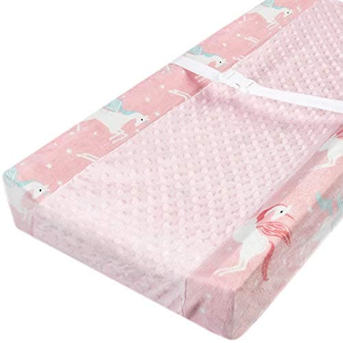 BORITAR Dot Changing Pad Covers for Girls, Ultra Soft Minky Fabric Changing Table Sheets with Stretchy, Pink Unicorn…