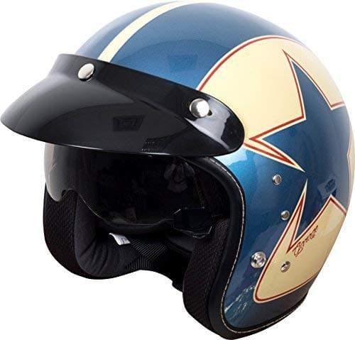 Duchinni D501 Open Face Retro Motorcycle Helmet Blue/Red - X Small