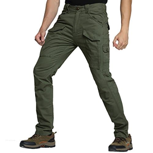 Mens Cargo Pants Tactical Casual Slim Fit Trousers Cotton Work Big and Tall Army Military Outdoor Wear Multi Pocket Sports Loose Workout Mountain Hiking Fishing Jogger Running Long Pants(Green, 29)