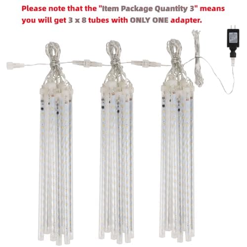 LJLNION 24 Tubes Meteor Shower Lights, Outdoor Icicles Christmas Decor, 12 Inch 864 LED Snow Falling Connectable Raindrop Lights, Xmas Wedding Party Tree Holiday Decoration, Warm White