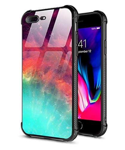 DAHAOGUO iPhone 8 Plus case iPhone 7 Plus case,Tempered Glass Phone Cover with Soft Silicone TPU Frame,Shock Absorption Bumper Protective Case for iPhone 7/8 Plus Blue Purple Marble