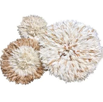 Zeal Living Authentic African Juju Hats, Set of 3 - White Flecked with Tan