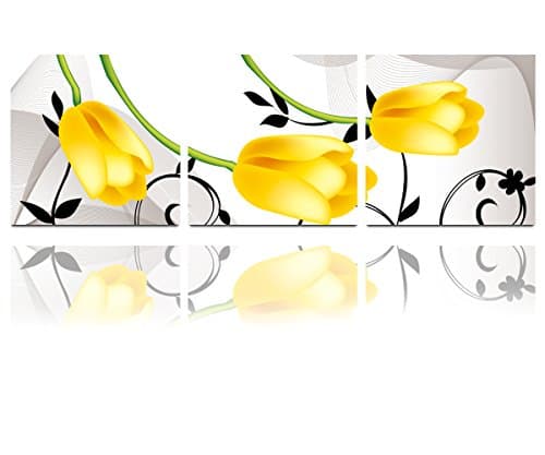 Yellow tulip Frameless paintings canvas modern art of three pieces，canvas prints，painting canvas panels , wall decal， canvas ， prints， arts