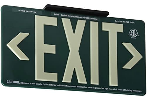 Jessup Glo Brite 75-7082-B P75 Molded Plastic Non Electrical, Glow-in-The-Dark (Photoluminescent) Eco Exit Sign for Outdoor and Wet Locations, Double-Sided, 8.5" by 16", Green
