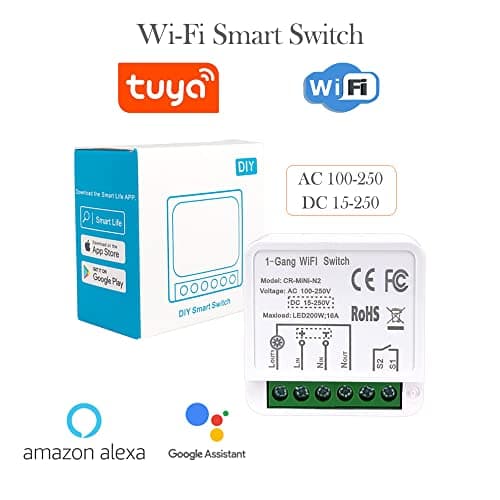 Mini Smart Relay WiFi Switch, DIY Smart Light Switch Module Smart Life/Tuya App, Compatible with Alexa and Google Home Smart Speakers, Support AC100-250V/ DC15-250V/16A (4Pack