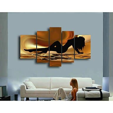 100% Hand Painted Oil Paintings on Canvas Hot Sale Sexy Woman Lie Down Framed Inside 5-pieces Set Artwork for Living Room Kitchen and Home Wall Decoration
