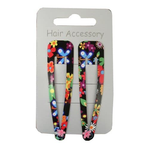 Sleepies hair clips -Bright floral print black click clack hair grip slides