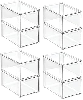 mDesign Plastic Stackable Bathroom Storage Organizer Bin with Pull Out Drawer for Cabinet, Vanity, Shelf, Cupboard, Cabinet, or Closet Organization - Lumiere Collection - 8 Pack - Clear