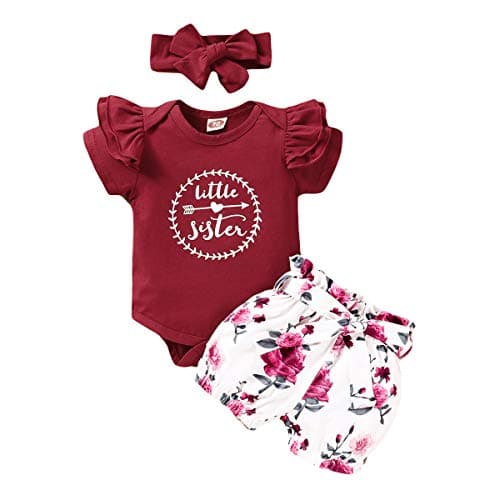 Toddler Baby Girl Clothes Newborn Outfit Short Sleeve Ruffle Romper Onesies Jumpsuit Infant Floral Shorts Sets