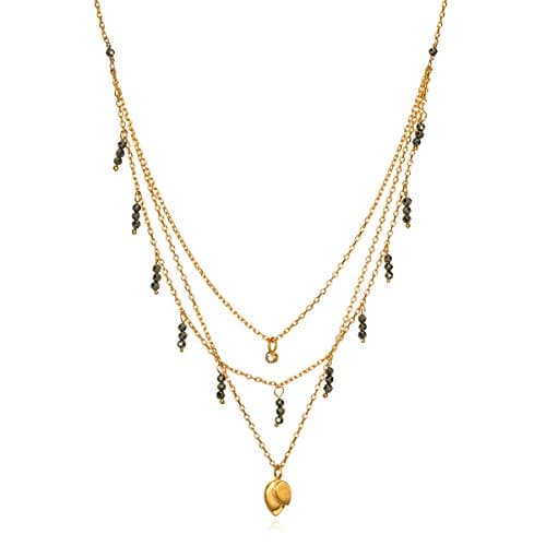 Satya Jewelry Pyrite & White Topaz Gold Plate Petal Triple Chain Pendant Necklace, 18"