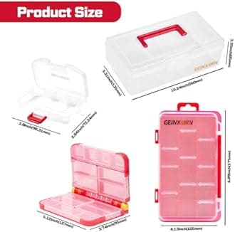 Geinxurn Fishing Tackle Box Set, Portable Plastic Red Storage Carry Case with 6 Removable Small Organizer Boxes for Lures Hooks Baits & Fishing Accessories
