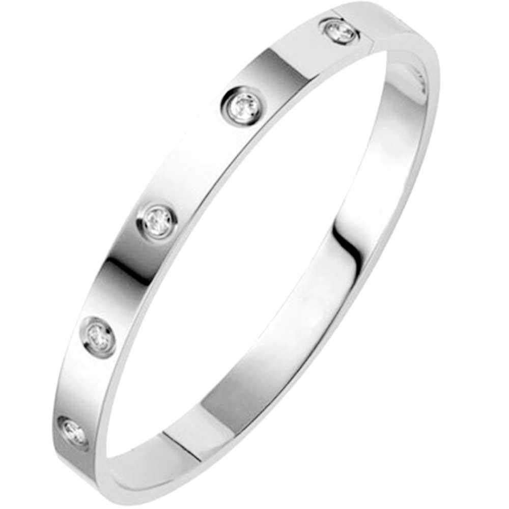 Classical Plain Stainless Steel Cubic Zircon Filled Bangle Bracelet