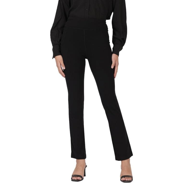 AM:PM Cotton Flare Pants for Women Upto 5'4 ft | Wide Waistband, 4 Pockets | Bell Bottom Pants and high Waist Trousers for Office wear