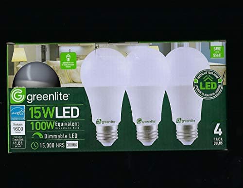 greenlite 15 Watt LED 100 Watt Dimmable LED 15,000 Hours 4 Pack 16000 Lumens
