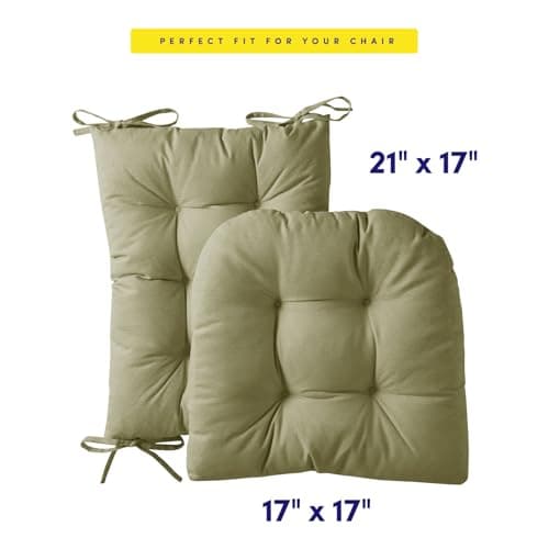 Sweet Home Collection Premium Tufted Pad Locking Chair Cushion with Non-Slip Top and Bottom Set with Drawstring, 1 Pack (1 Pack) Sage