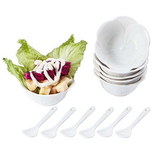 Porcelain Ramekin Flower Shape White 3.5 oz. Snack Bowls Dipping Bowls Pudding Bowls Dishes Cup for Baking, Dessert Bowls Ice Cream Bowls Custard Cups for Desserts Creme Brulee Souffle Dish - Set of 6