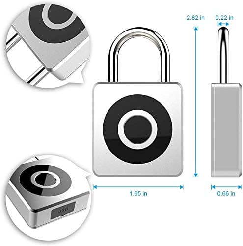Fingerprint Padlock-eLinkSmart Gym Lock Keyless Biometric Lock USB Charging for Outdoor Backpack, Luggage Suitcase, Bike, Office,Gym（Silver）