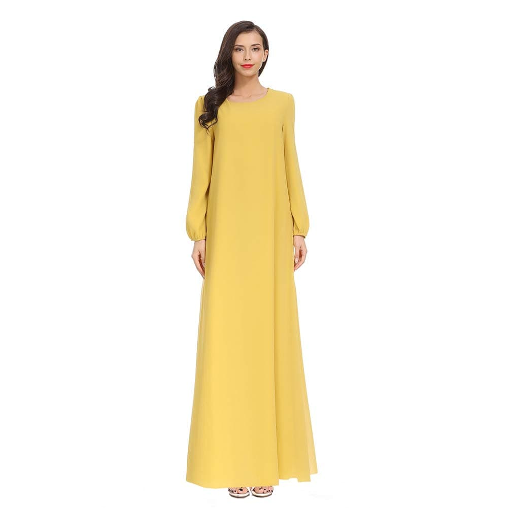 Luomeidisha Lady's Islamic Abaya Dress Muslim Woman's Long Dress Kaftan … (Medium, Yellow)