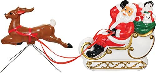 General Foam Plastics 006190 Light Up Small Santa with Sleigh and Reindeer Wht/BRWN, 37 Inch, 37", Red/White/Brown