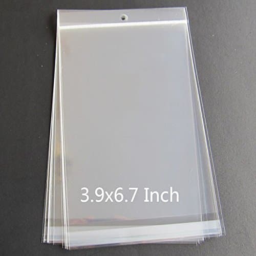 200pcs Clear Mini Small Plastic Bags Hanging Hole for jewelry Self Adhesive Seal OPP Package bag (3.9x6.7 Inch)