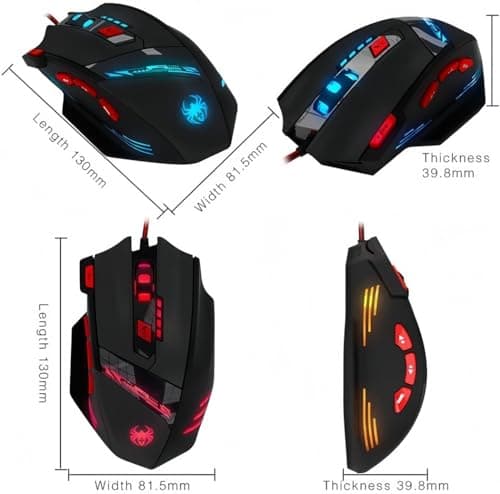 Zelotes T90 Gaming Mouse 9200 DPI, 8 Programmable Buttons Multi-Modes LED Lights USB Gaming Mice, Weight Tuning for Laptop, Desktop, PC,- Black
