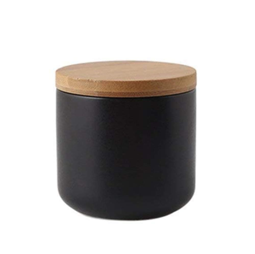 Haosens Ceramic Coffee Canister Airtight with Sealed Bamboo Lid, 260ml Kitchen Food Storage Jar Container for Tea Sugar Coffee Bean Nuts Grain (Black)