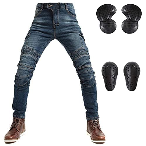 LOMENG Motorcycle Riding Jeans Biker Motorbike Pants with CE Removable Armored for Men