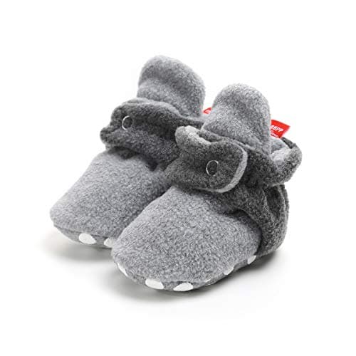 Baby Boys Girls Cozy Fleece Booties with Grippers Stay On Infant Slippers Newborn Socks Baby Winter Crib Shoes