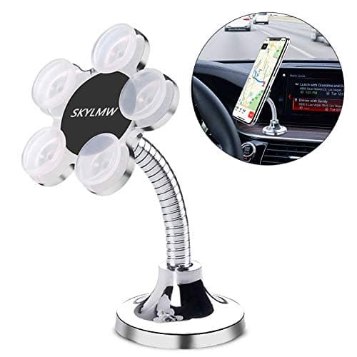 Magic Sucker Cell Phone Holder,SKYLMW Pocketable 360 Degree Rotatable Multi-Angle Dashboard Car Use Metal Flowers Suction Cup Mount Stand for Universal Mobile Phone More,One-Sided Viscose/Silver