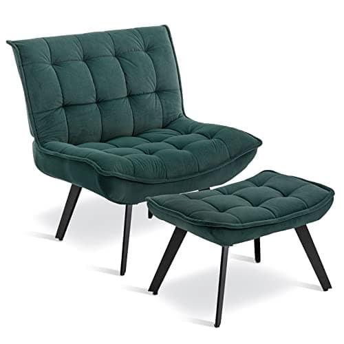 INNOVATIVE LIFEVelvet Reading Chairs for Bedroom Comfy, Relaxing Accent Chair with Ottoman, Dark Green