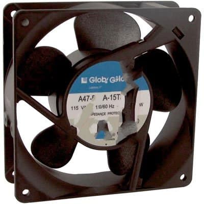 Globe Motors A47-B15A-15T3-100, Fan; AC; 115V; 120x120x38mm; Sq; 88/102CFM; 15/14W; 37/41dBA; 1450RPM; Terminals