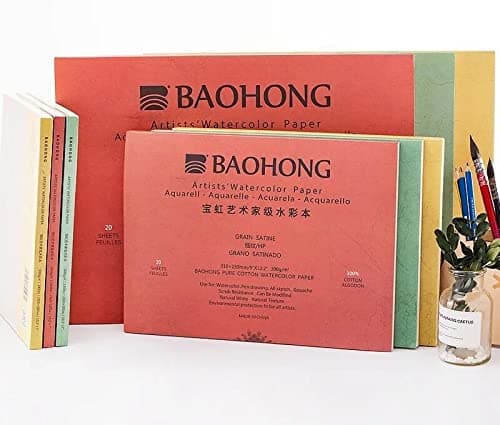 Baohong Artists' Watercolor Pad 300gsm 100% Cotton (20 Sheets pad) Hot Press Size (360 x 260 MM)