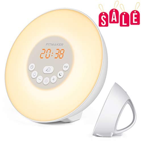 Sunrise Alarm Clock, Wake Up Light with 6 Nature Sounds, FM Radio, Color Light, Bedside Sunrise Simulator (New-White) (Advanced)