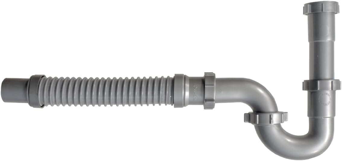 Snappy Trap Universal Flexible P Trap Bathroom Sink Drain Pipe Plumbing Kit for Home Improvement, No Leaks, Easy No Tool Installation, 9-13 Inch Flex Hose & 16 Inch Product Length (DK-105 Silver)