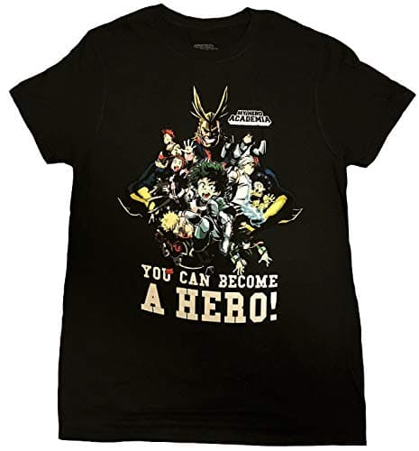 My Hero Academia T-Shirt - All Might, Midoriya, Bakugo, Todoroki Group Men's Black Tee Shirt (Medium)