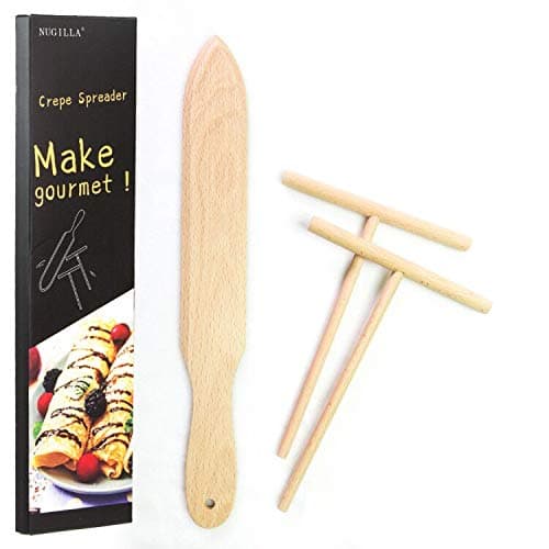 Nugilla Original Crepe Spreader and Spatula Set – 3 Pieces 10-inch Spatula | 4.7-inch Spreaders – Premium Beechwood for Crepe Pan Maker/Breakfast Pancakes