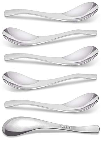 Soup Spoons, Stainless Steel Spoons, AOOSY Modern Stylish Thick Heavy-weight Short handle Stainless Steel Table Spoon for Soup Cereals Dips Sauces Stews, Set of 6