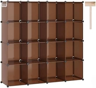C&AHOME Cube Storage Organizer, 16-Cube Shelves Units, Closet Cabinet, DIY Plastic Modular Book Shelf, Ideal for Bedroom, Living Room, Office, 48.4" L x 12.4" W x 48.4" H Cocoa UPCS16C