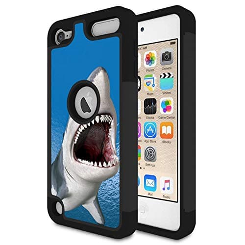 iPod Touch 6 Case,Touch 5 Case,Rossy Heavy Duty Hybrid TPU Plastic Dual Layer Armor Defender Protection Case Cover for Apple iPod Touch 5/6th,Hungry Shark