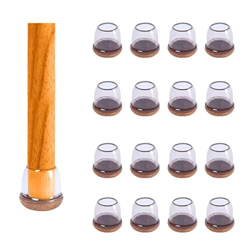 Silicone Chair Feet Protectors with Felt, Furniture Leg Caps - Protect Hardwood Floor, Black/Brown, Clear (Round, Fit 0.5-0.8" - 8Pack)