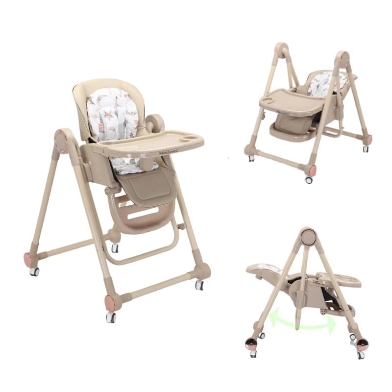MiniJones Multi-functional Swing & Feeding Chair Adjustable backrest Adjustable Height Washable Seat (Brown)